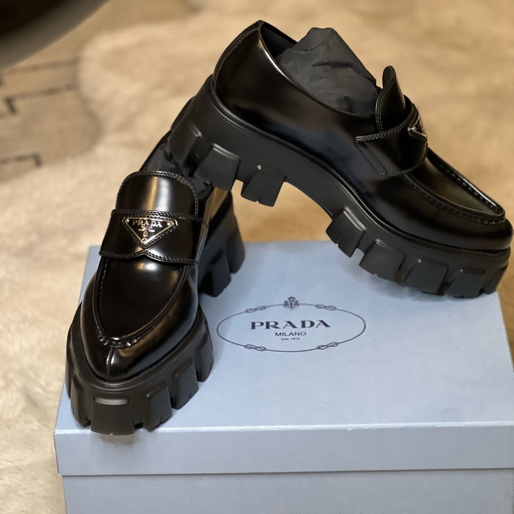 NEW Prada Monolith Brushed Leather Loafers